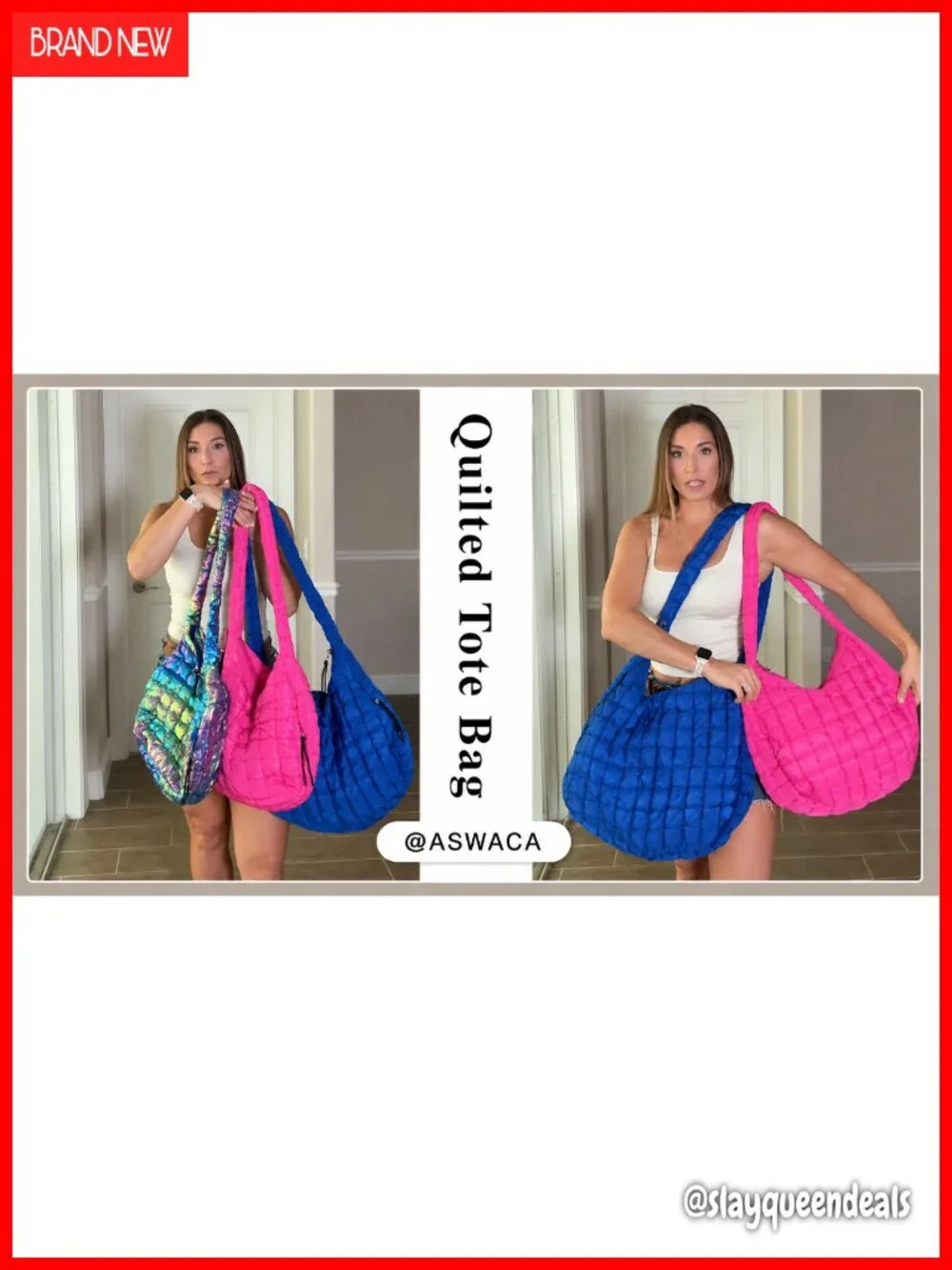 Quilted Nylon Puffer Tote Bag Hobo Crossbody Shoulder Purse Large